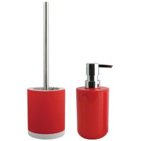 Toiletborstel in houder 38 cm/zeeppompje set Moods - keramiek - rood