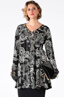 Yoek Shirt wide bot ketting SUE | Zwart | Maat Plus