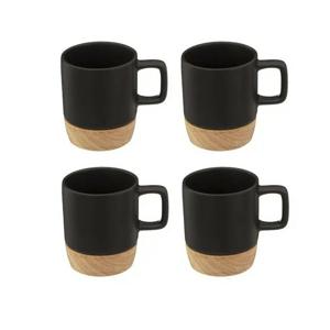 Secret de Gourmet Koffiekopjes/espressokopjes - 4x stuks - aardewerk - zwart - 120 ml