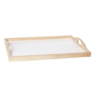 Woon decoratie dienblad hout/wit 38 x 28 cm