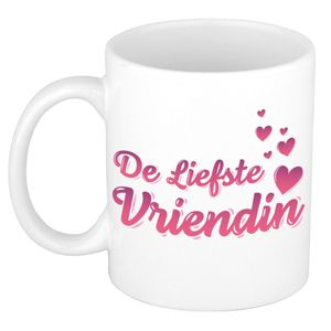 De liefste vriendin kado mok / beker wit met roze hartjes - verjaardagscadeau    -