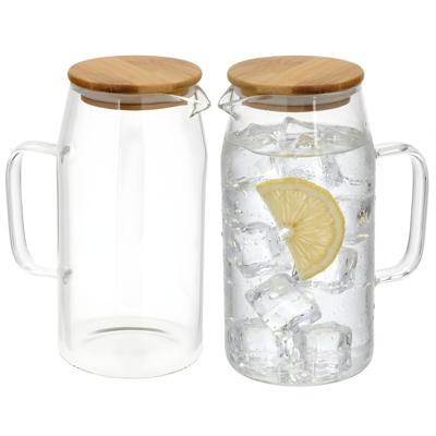 Gerimport Water / sapkan - 2x - met bamboe deksel - 1,4 ltr - glas - schenkkan