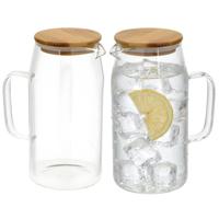 Gerimport Water / sapkan - 2x - met bamboe deksel - 1,4 ltr - glas - schenkkan