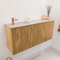 Toiletmeubel Mondiaz Joya Dlux | 90 cm | Meubelkleur Oak | Faye wastafel Ostra Wasbak Links | 1 kraangat