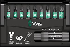 Wera Bit-Check 10 TX Impaktor 1 bitset 10-delig, Diamantcoating
