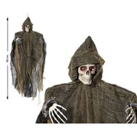 Horror hangdecoratie spook/geest/skelet pop met licht en geluid met geluidssensor 89 cm - thumbnail