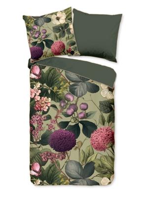 Descanso Dekbedovertrek "bloemen & bladeren" - Groen - (135x200 cm) - Katoen Satijn