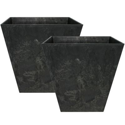 Set van 3x stuks bloempot/plantenpot vierkant van gerecycled kunststof zwart D15 en H15 cm