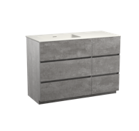 Storke Edge staand badkamermeubel 120 x 52,5 cm beton donkergrijs met Mata asymmetrisch linkse wastafel in matte Solid Surface