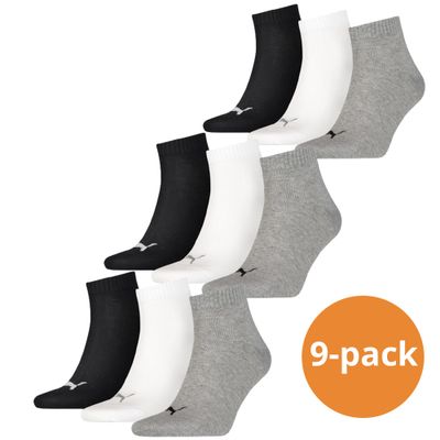 Puma Quarter Sokken Plain 9-pack Zwart / Wit / Grijs-43/46
