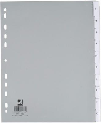 Q-CONNECT tabbladen, A4, PP, 11-gaatsperforatie, 10 tabs, grijs