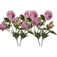 Kunstbloem pioenrozen tak - 4x - 3 bloemen - roze - 70 cm - decoratie