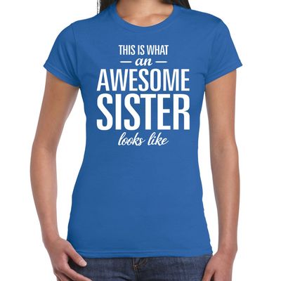 Awesome sister tekst t-shirt blauw dames