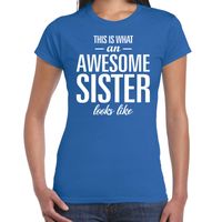 Awesome sister tekst t-shirt blauw dames - thumbnail