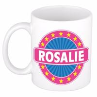 Rosalie voornaam koffiemok - beker - wit/roze - 300 ml - Cadeau - Dames - Collega - Moederdag