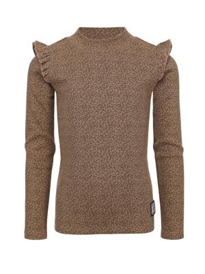 LOOXS Little winter t-shirt meisjes - bruin - mini luipaard/rib/longsleeve