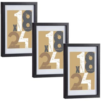3x stuks houten fotolijst - zwart - 21 x 30 cm - fotolijstje - met passe-partout - decoratie