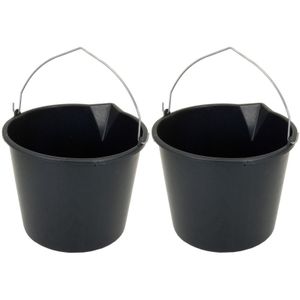 2x Stevige zwarte huishoud emmers 12 liter met tuit