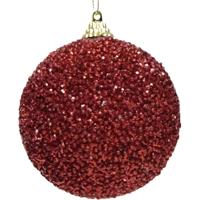 Kerstbal - rood - glitter - D8 cm - kunststof - onbreekbaar - kerstversiering