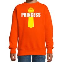 Koningsdag sweater / trui Princess met kroontje oranje voor kinderen