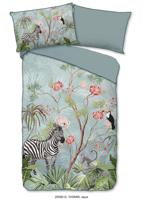 Descanso Dekbedovertrek "jungle print" - Aqua - (140x200 cm) - Biologisch Katoen satijn