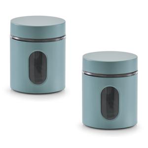 Zeller keuken Voorraadpot - 3x - met venster - eucalyptus groen - 600 ml - D10 x H12,5 cm