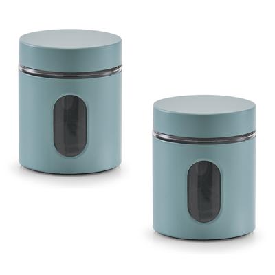 Zeller keuken Voorraadpot - 3x - met venster - eucalyptus groen - 600 ml - D10 x H12,5 cm