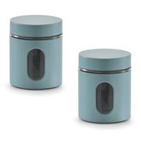 Zeller keuken Voorraadpot - 3x - met venster - eucalyptus groen - 600 ml - D10 x H12,5 cm