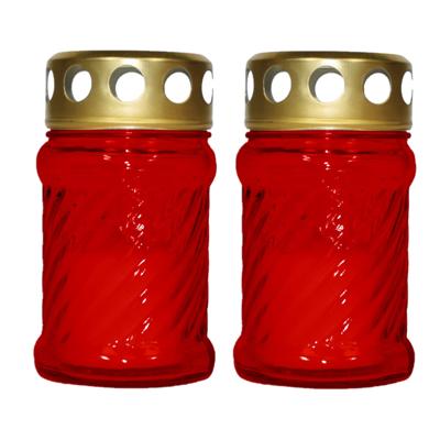 Cosy & Trendy Grafkaars/gedenklicht met deksel - Set van 2x stuks - Rood - 7 x 12 cm - 10 branduren Cosy & Trendy Grafkaars/gedenklicht met deksel - Set van 2x stuks - Rood - 7 x 12 cm - 10 branduren