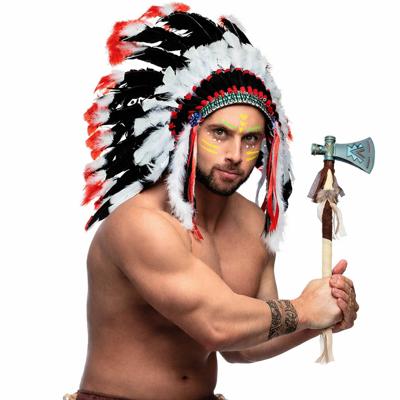 Indianen verkleed accessoires set - Veren tooi en bijl - met ornamenten - volwassenen