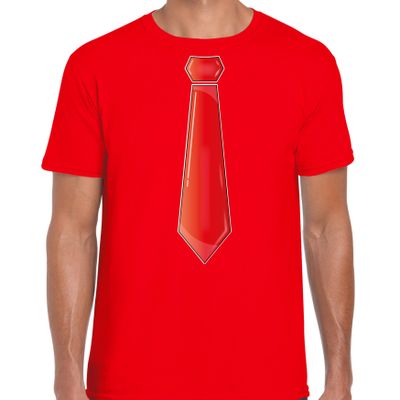 Verkleed t-shirt voor heren - stropdas rood - rood - carnaval - foute party - verkleedshirt