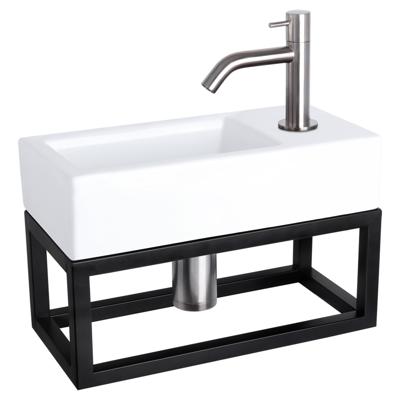 Differnz Ravo fonteinset keramiek - kraan gebogen - met handdoekrek - 38.5 x 18.5 x 9 cm - mat chroom