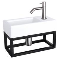 Differnz Ravo fonteinset keramiek - kraan gebogen - met handdoekrek - 38.5 x 18.5 x 9 cm - mat chroom