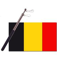 Landen vlag Belgie - 90 x 150 cm - met compacte draagbare telescoop vlaggenstok - supporters - thumbnail