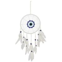 Dromenvanger/dreamcatcher - mobiel - wit - veertjes/kraaltjes - 22 cm