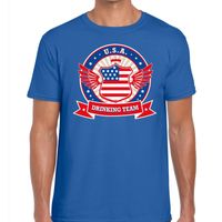 Blauw USA drinking team t-shirt heren