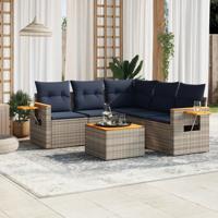 6-delige Loungeset met kussens poly rattan grijs