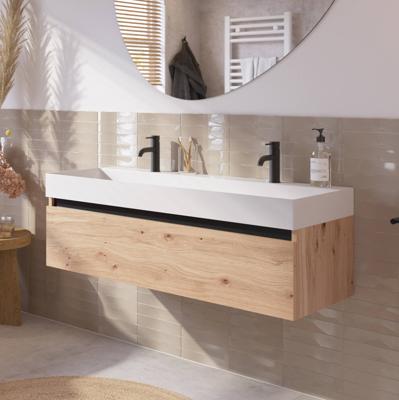 Saqu Gaia voorgemonteerd badmeubel met zwarte greeplijst incl. wastafel 120x46cm naturel eiken