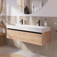 Saqu Gaia voorgemonteerd badmeubel met zwarte greeplijst incl. wastafel 120x46cm naturel eiken