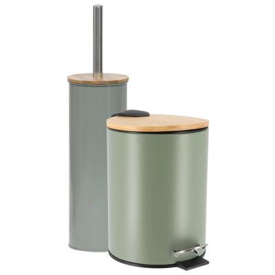 Tendance Badkamerset prullenbak en toiletborstel - Bamboo vibe - soft close - olijfgroen - 3 liter -