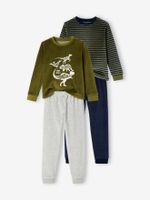 Let van 2 "dinopyjama's" van fluweel voor babyjongens set groen en donkerblauw