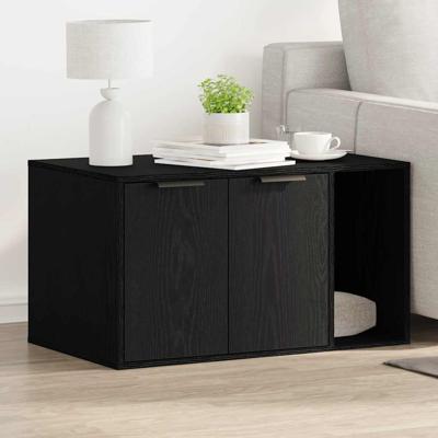 Kattenbakomheining Zwart Eiken 80x50x45 cm Bewerkt Hout