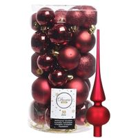 Decoris kerstballen 30x stuks - donkerrood 4/5/6 cm kunststof mat/glans/glitter mix en piek