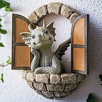 dinosaurus sculptuur wanddecoratie weerbestendige hars standbeeld miniaturen voor patio tuin tuin wanddecoratie mooie draak tuinornamenten Lightinthebox - thumbnail