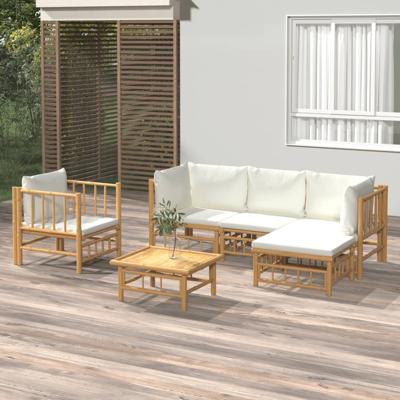 6-delige Loungeset met kussens bamboe crèmewit