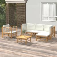 6-delige Loungeset met kussens bamboe crèmewit