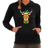 Rudolf met Kerstmuts foute Kerst hoodie / hooded sweater zwart voor dames