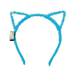 Verkleed/feest diadeem katten/poezen oren/oortjes - blauw - LED licht - carnaval   -