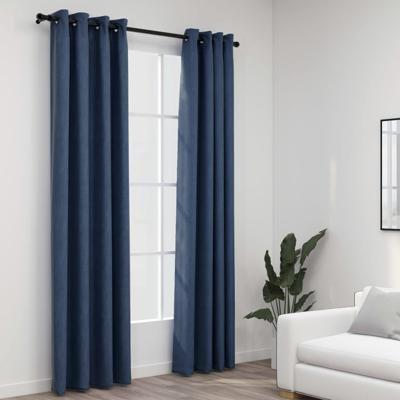 VidaXL Gordijnen linnen-look verduisterend ogen 2 st 140x225 cm blauw