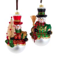 Ornament glas rood-groen sneeuwman l14cm - Kurt s adler